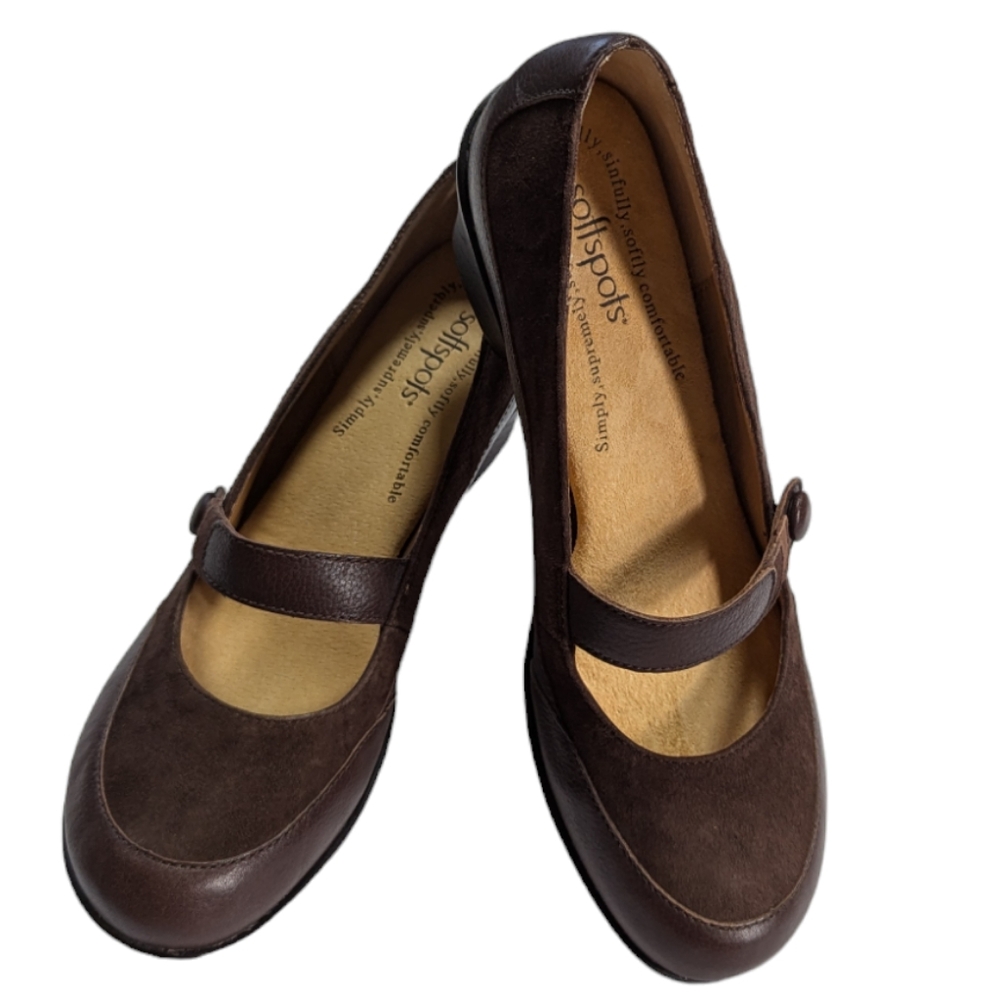 Softspots, Brown leather and suede Mary Jane shoes. Size 9.5